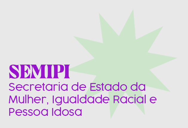 Botão com fundo em cinza claro e forma de estrela com diversas pontas em verde também claro ao fundo. Sobre os elementos, alinhado à esquerda o texto título do botão "SEMIPI"